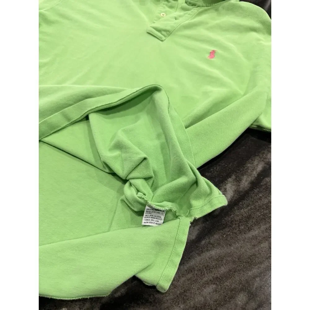Vintage Polo Ralph Lauren Green Polo Shirt Men’s XL Pink Pony Short Sleeve